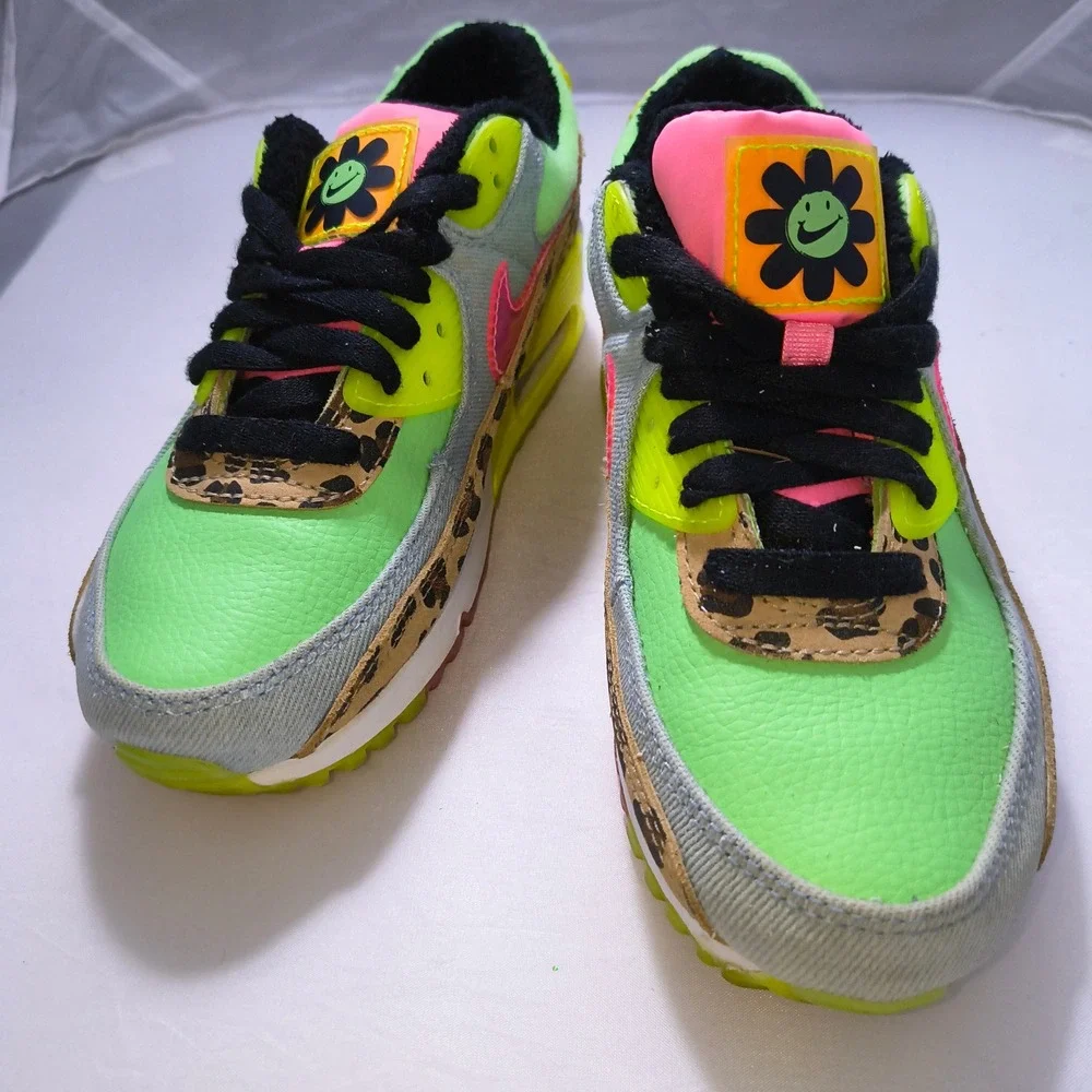 Nike Air Max 90 LX Illusion Green Leopard Print Womens CW3499-300 Size 6 - Picture 13 of 14